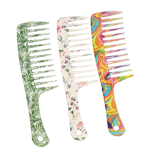 PACKOVE 3 Stück Breitzahnkämme Druckdesign Haarkämme Mit Geradem Griff Für Nasses Und Trockenes Haar Für Männer Und Frauen Haarstyling Tool in Gemischten Farben von PACKOVE