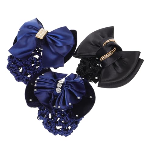 PACKOVE 3 Stück Haarschmuck Haarnetz Haargummis Für Frauen Haarspange Mit Netz Haarknotennetz Marineblaue Haarschleifen Haarnadelabdeckung Bowknot-haarschleifen Süßes Haarnetz Metall von PACKOVE