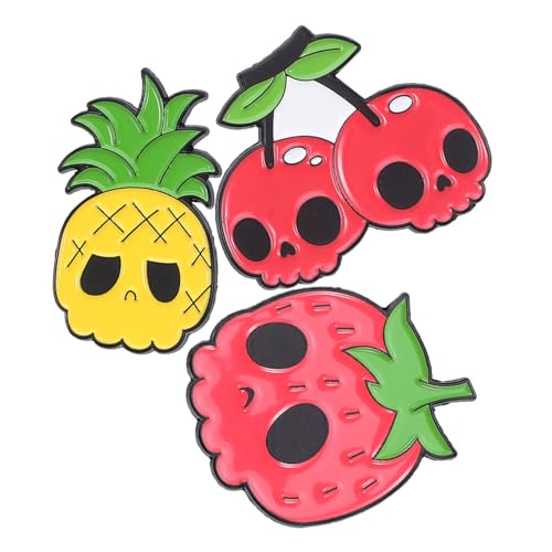 PACKOVE 3 Stück Obstschädelbrosche Kirschnadelbrosche Totenkopf Reversnadel Totenkopf-Stift Brosche für Damenbekleidung Pins für Rucksäcke Broschennadeln für Damenhemden Legierung von PACKOVE