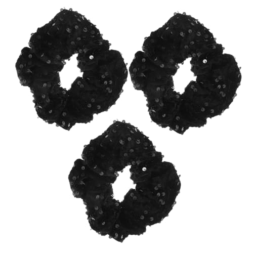 PACKOVE 3 Stück Pailletten-Haargummi Pailletten-Haarseil Haarzubehör für Frauen Glänzende Verrücktheiten für Frauen Damen Haarschmuck elastische Haarbänder Haarstylingzubehör Samt Schwarz von PACKOVE