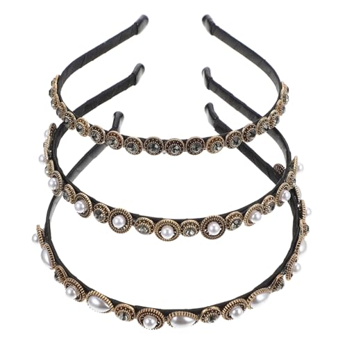 PACKOVE 3 Stück Perlen Haarbänder für Mädchen Barocke Haarschmuck Accessoires mit Runden Perlen Strass und Tropfenperlen für Partys Hochzeiten und Tägliches Tragen von PACKOVE