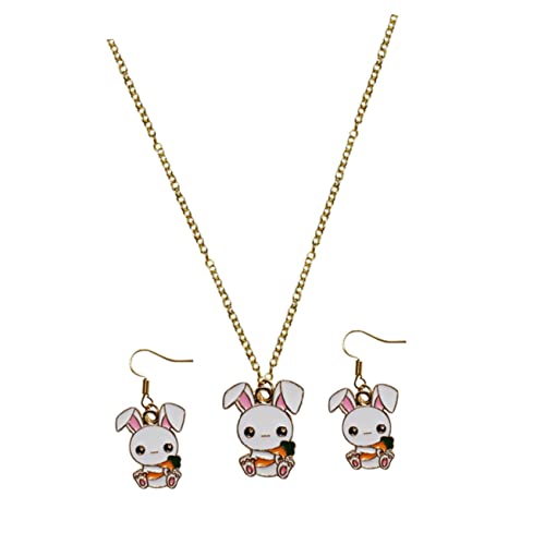 PACKOVE 3 Stück Schmuckset Teilig mit Niedlichem Bunny Anhänger und Ohrringen Modisch Vergoldet Festlicher Schmuck für Damen und Mädchen zu Ostern und Frühling von PACKOVE