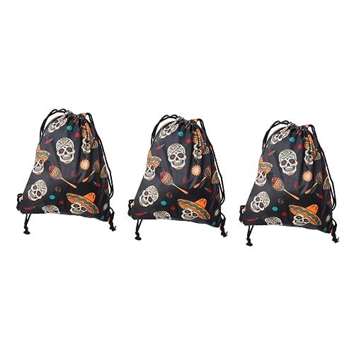 PACKOVE 3 Stück Schnur Halloween-geschenktüten Halloween-kordelzugbeutel Halloween-süßigkeitstüten Halloween-schädel-zugschnurbeutel Damenhandtasche Drucken Rucksack Männer Und Frauen von PACKOVE