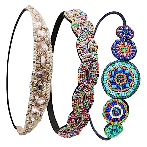 PACKOVE 3stücke Elastische Stirnbänder Mit Strass Und Perlen Für Damen Mädchen Haarband Einheitsgröße Geeignet Für Hochzeit Party Festival Alltag von PACKOVE