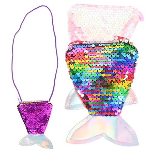 PACKOVE 3 Stück Teiliges Mädchen Meerjungfrau Pailletten Geldbörsen Kleine Umhängetasche mit Schulterriemen für Meerjungfrau Party Kindergeburtstag Mitgebsel Portemonnaie für Kleinigkeiten von PACKOVE
