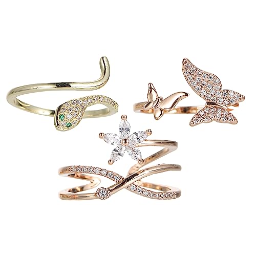 PACKOVE 3 Stück Teiliges Offenes Verstellbares Ring für Damen Modischer Finger Schmuck mit Poliertem Finish Design Ringe für Verlobung und Alltag Komfortable Anpassung an Fingergröße von PACKOVE