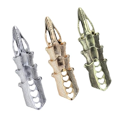PACKOVE 3 Stück Teiliges Retro Knöchelring Verstellbar Stilvoller Gothic Halloween Schmuck für Damen Flexibler Full Finger Ring Gold Silber und Antikbronze von PACKOVE