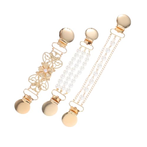 PACKOVE 3stücke Vintage-kleidungsclips Kunstperlen Kragenkettenclips Für Pullover Kleider Und Schals Einfacher Verschluss Kompatibilität Für Jeden Stil von PACKOVE