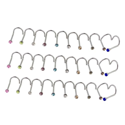 PACKOVE 30 Stück Titanstahl Nasenpiercing Schrauben mit Strasssteinen Chirurgisch Sicher Bunte Nasenstecker für Damen und Herren Eleganter Körperschmuck für Party und Alltag von PACKOVE