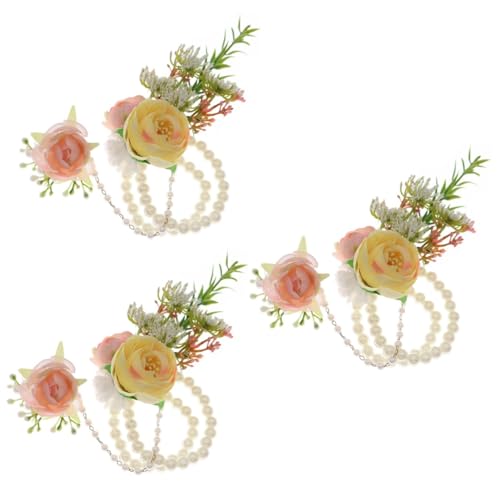 PACKOVE 3St Blumen Armband Brautjungfernkorsagen für die Hochzeit Armband für Brautjungfern hochzeitsschmuck hochzeits schmuck uhrenarmbänder Heimkehr Corsage Korsage-Armband Perle Stoff von PACKOVE