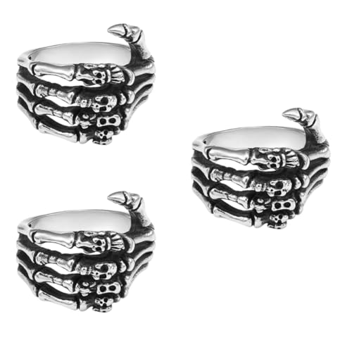 PACKOVE 3St hochstihl Hochwertige Verarbeitung Gothic-Punk-Schmuck Jahrgang Schädelringe aus Edelstahl einhandzwinge Herrenringe Spoof-Totenkopf-Ring Halloween-Ring dunkel Handknochen Mann von PACKOVE