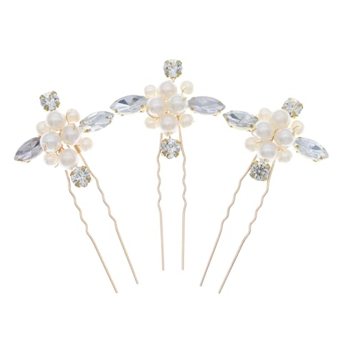 PACKOVE 3stücke Haarnadeln Mit Strassblumen Für Frauen U-form Haarclips Für Braut Und Brautjungfern Hochzeits-haarschmuck Für Prom Party Und Besondere Anlässe von PACKOVE