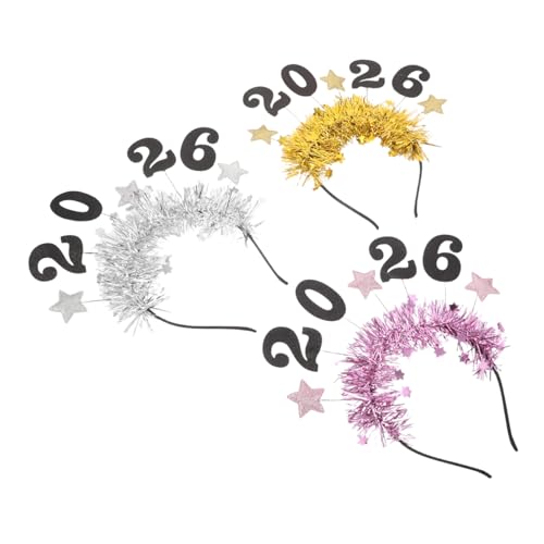 PACKOVE 3stücke Neujahrs-stirnbänder Mit Glitzer-design Und Sternenmotiv Flexible Haarreifen Für Frauen Und Mädchen Für Silvesterparty Und Festtagsdekoration von PACKOVE