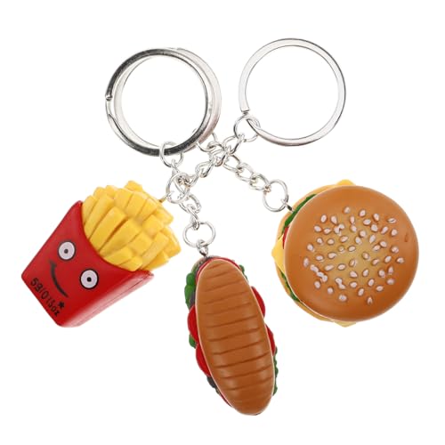 PACKOVE 3stücke Pommes-frites-schlüsselanhänger Lebensmittel-anhänger Taschenanhänger Burger-imitat-schlüsselanhänger Fast-food-anhänger Mit Frittiertem Für Simuliertes von PACKOVE