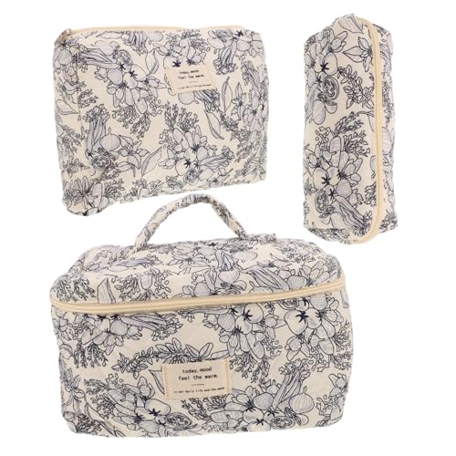 PACKOVE 3stücke Teiliges Aus Baumwolle Floral Quilted Makeup Bag Kosmetiktasche Und Reiseorganizer Für Frauen Und Mädchen Leicht Zu Reinigen Vielseitig Einsetzbar Für Reisen Und Alltag von PACKOVE