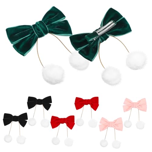 PACKOVE 4paare Samt Haarschleifen Für Mädchen Mit Schleifen Und Fellbällen Langlebige Und Sichere Clips Für Geburtstagsgeschenke Und Weihnachten von PACKOVE