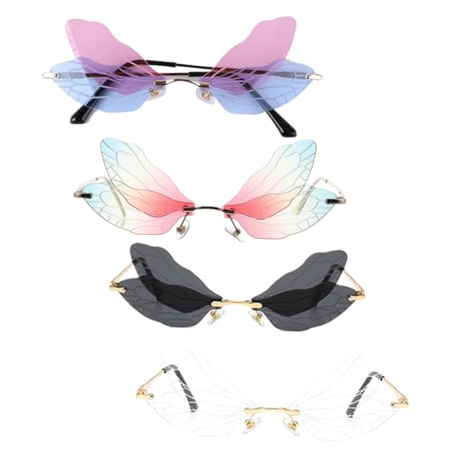 PACKOVE 4 Paare Rimless Dragonfly Wing Sonnenbrille Kreative Flügelform Gläser aus Metall und PC Damen Brille für Party Festival Alltag Shopping Fahren und Outdoor Aktivitäten PACKOVE 4 Paare Rimless Dragonfly Wing Sonnenbrille Kreative Flügelform Gläser aus Metall und PC Damen Brille für Party Festival Alltag Shopping Fahren und Outdoor Aktivitäten von PACKOVE