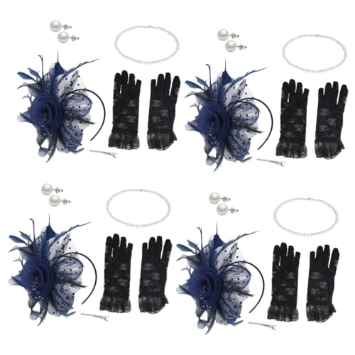 PACKOVE 4 Sätze Cocktailparty-Hut perlenschmuck set lace gloves Haarschmuck für Damen Braut Halskette Perlenkette eine Halskette Fascinator-Hut Fascinators für Frauen Teeparty Handschuhe von PACKOVE