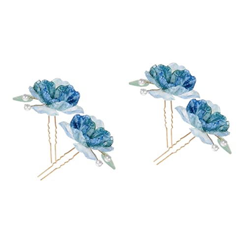 PACKOVE 4 Stück Blaue Blumenhaargabel Blumenkopfschmuck Haarspangen Perlenstirnbänder Retro-haarstab Chignon-nadel Retro-haarnadel Perlen Für Haare Perlenaccessoires Für Damen Süss von PACKOVE