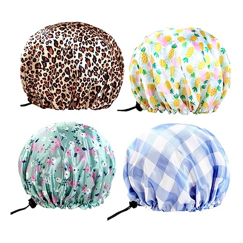 PACKOVE 4 Stück Duschhaube für Damen Wasserdichte mit Verstellbarem Design für Haarstyling Bad und Wellness in Verschiedenen Farben Leopardenmuster Ananas Kariert Grüne PACKOVE 4 Stück Duschhaube für Damen Wasserdichte mit Verstellbarem Design für Haarstyling Bad und Wellness in Verschiedenen Farben Leopardenmuster Ananas Kariert Grüne von PACKOVE