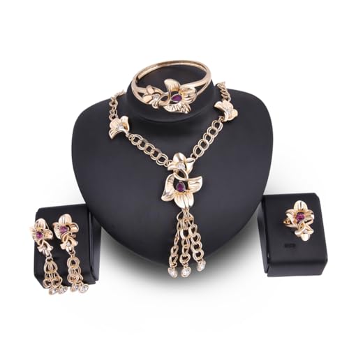 PACKOVE 4 Stück Blumenarmband Blumenhalskette Halskette mit Quasten Blumenring Halsketten damen anzug Juwel einstellen vierteiliges Set Schmuck Fräulein von PACKOVE