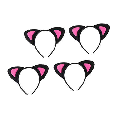 PACKOVE 4 Stück Katzenohren Haarreif für Mädchen Plüschige Tierohren Haarschmuck für Partys und Cosplay Bequeme Kopfbedeckung Schwarz Rosa für Mottopartys und Veranstaltungen von PACKOVE