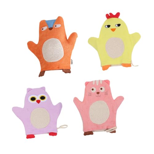 PACKOVE 4 Stück Kinder Duschhandtücher im Tierdesign Leichte und Tragbare Badehandschuhe aus Baumwolle für Zuhause und Reisen für Jungen und Mädchen Farbenfrohes Cartoon Design von PACKOVE