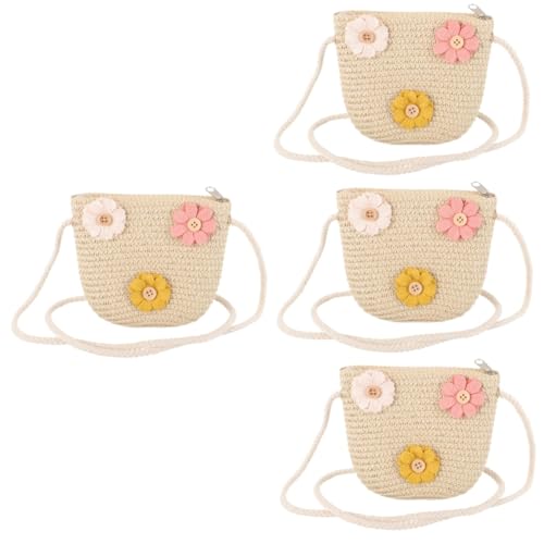 PACKOVE 4 Stück Stricktasche Für Kinder Strohsack Strandtasche Kinder Geldbörse Umhängetasche Tasche Aus Rattanstroh Strohkupplung Schultertasche Mini-Tasche Handtasche Kleinkind Sommer von PACKOVE