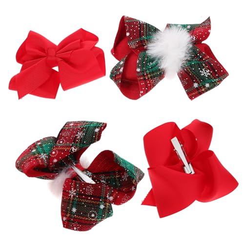 PACKOVE 4 Stück Kleine Haarschleifen Clips für Mädchen Stabile und Leichte Haarspangen in Klassischem Rot Weihnachts Haaraccessoires für Zarten und Komfortables Tragen von PACKOVE