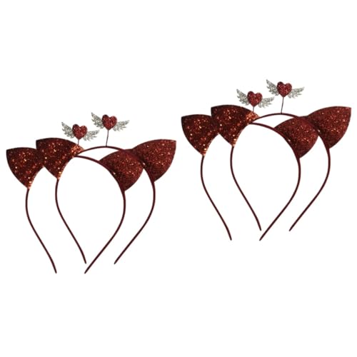 PACKOVE 4 Stück Liebes Katzenohr-stirnband Haarschmuck Mit Katzenohren Aus Strass Valentinstag Festliches Stirnband Valentinstag Stirnband Boppers Tierdekor Kind Plastik Halloween Antenne von PACKOVE