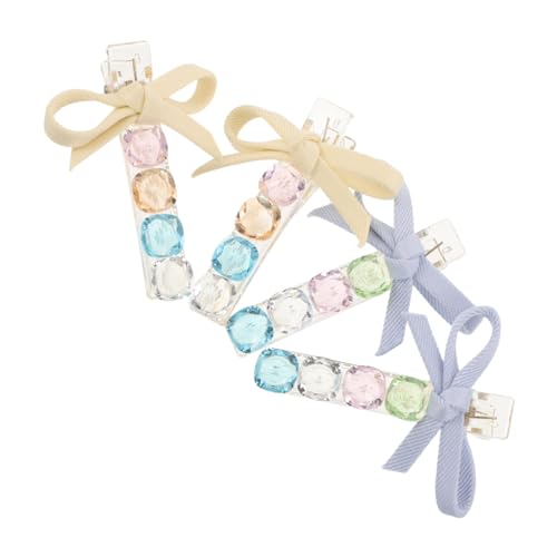 PACKOVE 4 Stück Mini Schleifen Haarklammern mit Bunten Kristallperlen Winzige Duckbill Clips für Mädchen Vielseitige Haarspangen für Alltag Party und Stilvolle Frisuren von PACKOVE