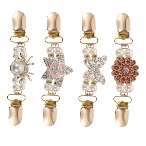 PACKOVE 4 Stück Perlenbroschen Sweater Clips Schalclips Pullover Schmuck Damen Accessoire Stilvoll und Vielseitig für Blusen Jacken und Tücher von PACKOVE