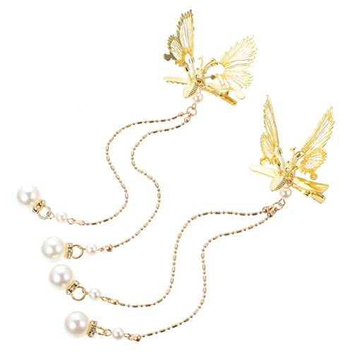 PACKOVE 4 Stück Perlquaste Schmetterling Haarklammern Bewegliche Metall Haarspangen für Damen für Hochzeiten Partys und Tägliches Tragen Passend für Haartypen von PACKOVE