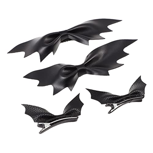 PACKOVE 4 Stück Schwarze Bat Wing Haarspangen Teiliges Set aus Langlebigem Kunstleder Realistisch Geformt Modischer Halloween Haarschmuck für Damen und Mädchen Sicherer Leicht und von PACKOVE