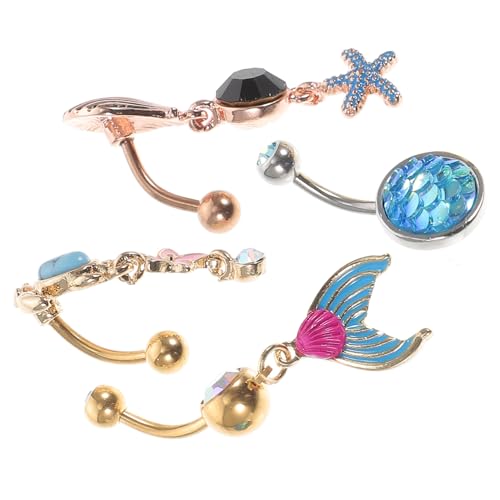 PACKOVE 4 Stück Teiliges Bauchnabelpiercing mit Blume Schildkröte und Muschel Motiven Chirurgenstahl Bauchnabelring Körperschmuck für Frauen Modisch Hautfreundlich und Vielseitig für von PACKOVE