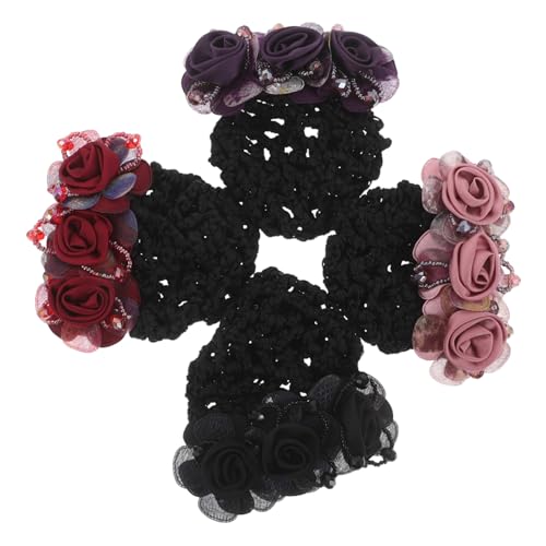 PACKOVE 4 Stück Teiliges Chinesischer Blumen-haarspangen mit Netz-haarnetz Leichter Stoffblumen-dutt-clip Stil Elegante Haarnetz-halterung für Damen Stabiler Halt bei Alltag und Festen von PACKOVE