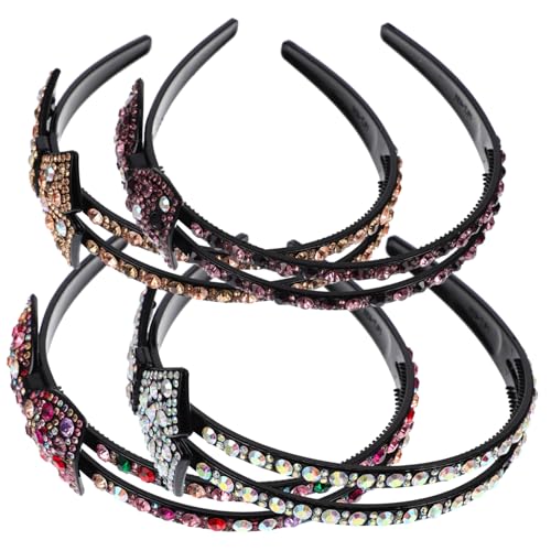 PACKOVE 4 Stück Teiliges Damen Haarschmuck mit Strass Schleifen Rutschfeste Haarbänder Champagner Weiß für Partys und Besondere Anlässe von PACKOVE
