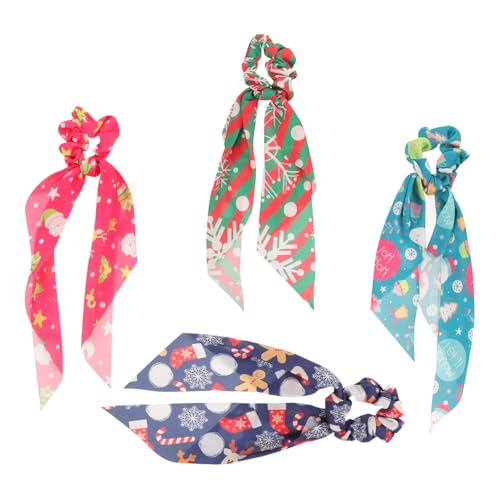 PACKOVE 4 Stück Teiliges Elastisches Haargummi mit Weihnachtlichem Stoffband Leichte und Komfortable Haarbänder für Damen Festliches Haarschmuck Accessoire zu Weihnachten und Kostümparty von PACKOVE