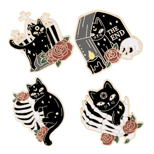 PACKOVE 4 Stück Teiliges Halloween Katzenbroschen Set aus Langlebiger Legierung mit Schwarzer Katze und Rosenmotiv Vielseitig als Anstecknadel für Kleidung Taschen Hüte Süße Festliche PACKOVE 4 Stück Teiliges Halloween Katzenbroschen Set aus Langlebiger Legierung mit Schwarzer Katze und Rosenmotiv Vielseitig als Anstecknadel für Kleidung Taschen Hüte Süße Festliche von PACKOVE