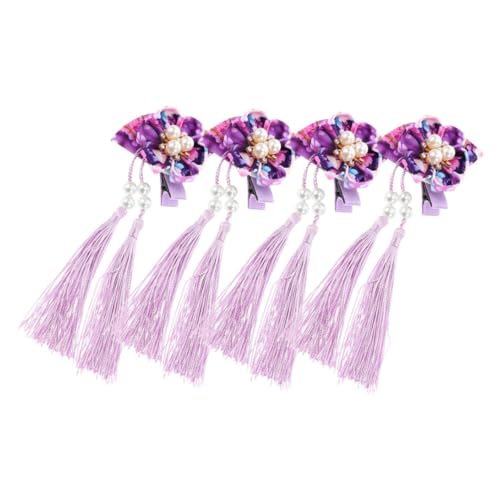 PACKOVE 4 Stück Teiliges Japanische Haarklammern mit Floralem Fächer Design und Quasten Leichte Haarspangen für Mädchen Hanfu und Kimono Kopfschmuck Geeignet für Festtage Cosplay und von PACKOVE
