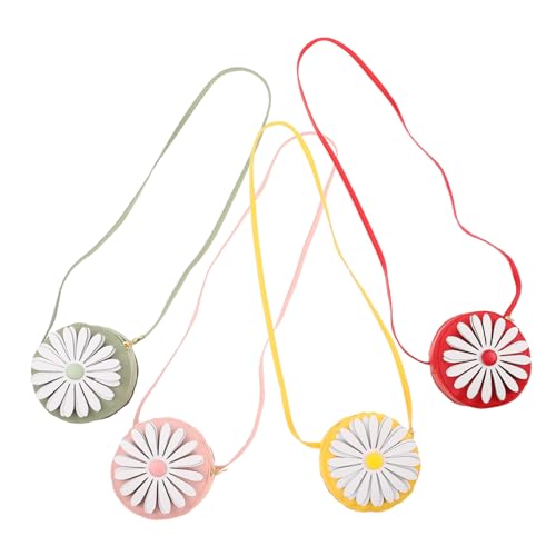 PACKOVE 4 Stück Teiliges Mini-Daisy-umhängetasche PU für Mädchen Leichte Kompakte Handtasche mit Reißverschluss Niedliche Blüten-Designs für Geburtstag Party und Alltag von PACKOVE