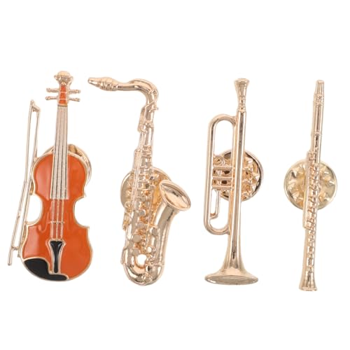 PACKOVE 4stücke Saxophon-brosche Mit Musikmotiven Gitarre-anstecker Trompeten-schmuck Flöte-anstecknadel Und Saxophon-musikinstrument Partys Und Alltag von PACKOVE