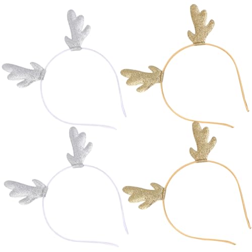 PACKOVE 4 Stück Teiliges Weihnachts Haarband mit Goldenem Rentier Geweih Design Leichtes und Sicheres Haarschmuck Zubehör Festliche Stirnbänder für Mädchen und Frauen für Weihnachtsfeiern von PACKOVE