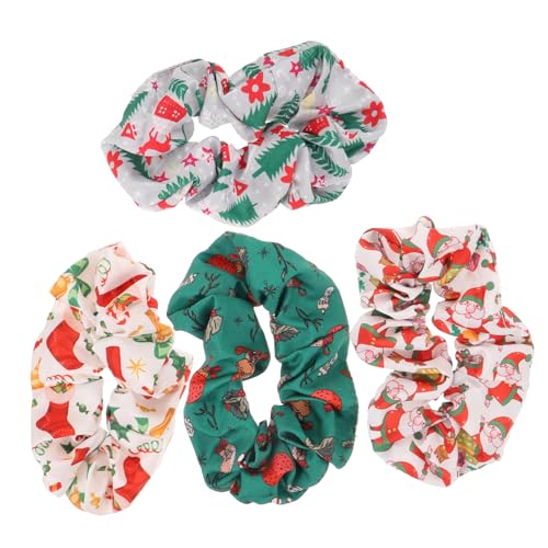 PACKOVE 4 Stück Teiliges Weihnachts Haargummi aus Elastischem Satin Weiche Ponytail Halter in Weiß Grün mit Glocken Festhaltend und Langlebig für Damen und Mädchen zu Festen und Alltag von PACKOVE