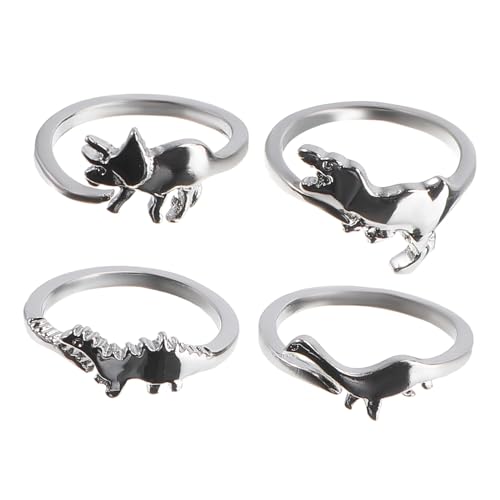 PACKOVE 4 Stück Verstellbare Dinosaurier Ringe Damen Schmuck mit Niedlichem Design Stegosaurus Tyrannosaurus Brachiosaurus Triceratops Modisch und für Alltag und Party von PACKOVE