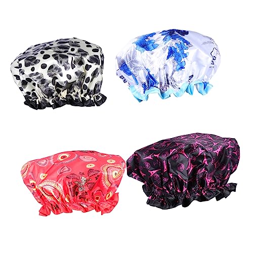 PACKOVE 4stücke Duschhaube Elastische Badehaube Für Damen Hauben Zum Duschen Badezubehör Wiederverwendbar Leicht Zusammenfaltbar Für Reisen von PACKOVE