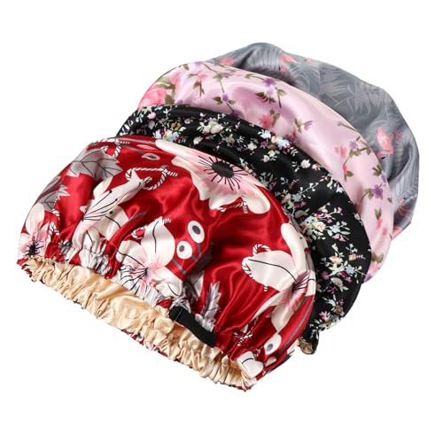 PACKOVE 4stücke Schutz Hut Für Damen Satin Schlafmütze Mit Druck Einstellbare Satin Dusche Haar Hauben Für Pflege Und Ölbehandlung von PACKOVE