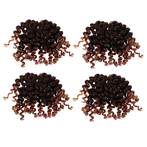 PACKOVE 4 Stücke Frühlingshaar Häkelzöpfe Kurze Bob Lockige Haarverlängerung für Frauen Synthetische Gefälschte Lockige Haare für Feiern Alltag und Kostüm Outfits von PACKOVE