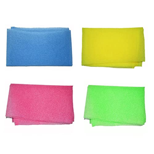 PACKOVE 4Stücke Peeling Badetuch aus Nylon Exfolierendes Waschtuch in Gelb Grün Blau und Rosa für Effektive Hautpflege und Tiefenreinigende Anwendung im Badezimmer von PACKOVE