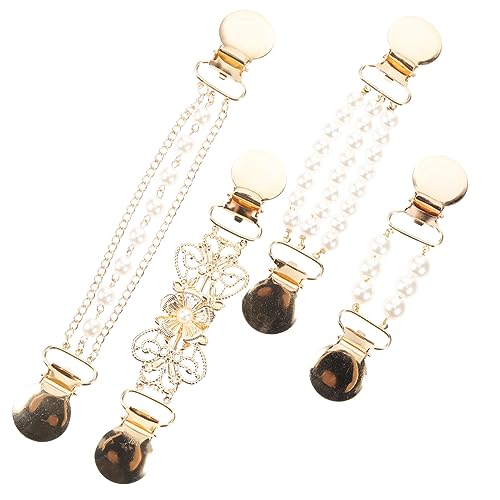 PACKOVE 4Stücke Pullover Clips Mit Perlenkette Strickjacke Clips Für Damen Vielseitige Brosche Für Kleidung Schals Tücher Als Schal Zubehör von PACKOVE